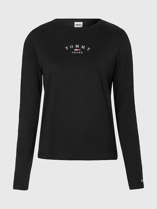 Koszulki Tommy Hilfiger Essential Logo Slim Fit Long Sleeve Damskie Czarne | TH709LPZ