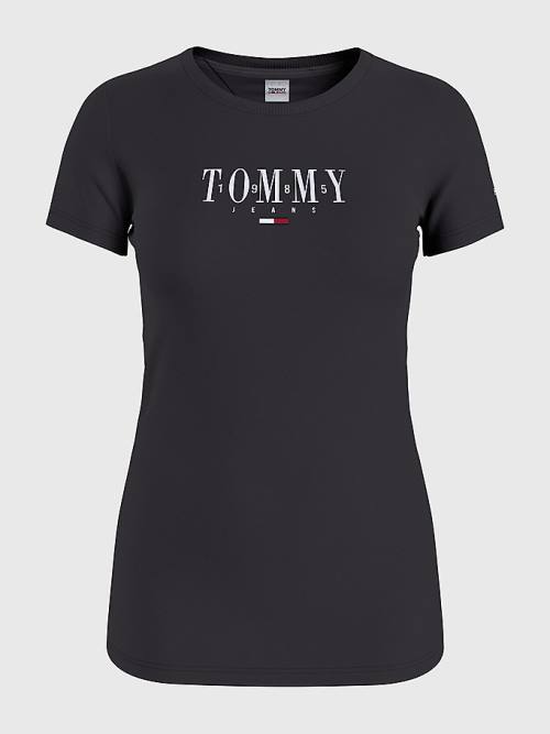 Koszulki Tommy Hilfiger Essential Logo Skinny Fit Damskie Czarne | TH874COV