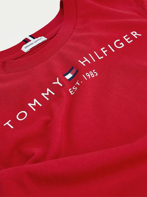 Koszulki Tommy Hilfiger Essential Organic Bawełniane Logo Chłopięce Czerwone | TH317HJG