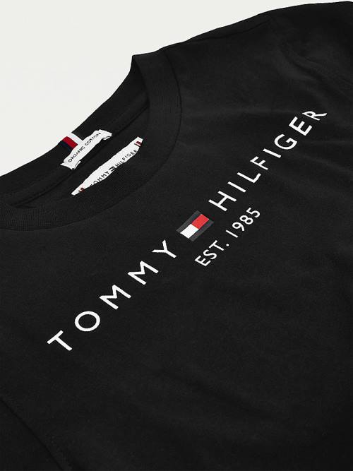 Koszulki Tommy Hilfiger Essential Organic Bawełniane Logo Chłopięce Czarne | TH319FBW