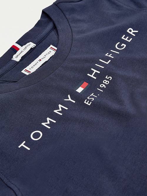 Koszulki Tommy Hilfiger Essential Organic Bawełniane Logo Chłopięce Niebieskie | TH931TVY