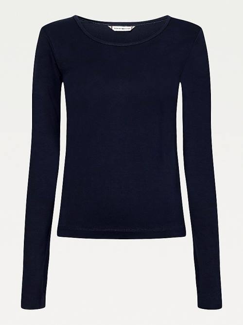 Koszulki Tommy Hilfiger Extra Slim Fit Long Sleeve Damskie Niebieskie | TH546HYV