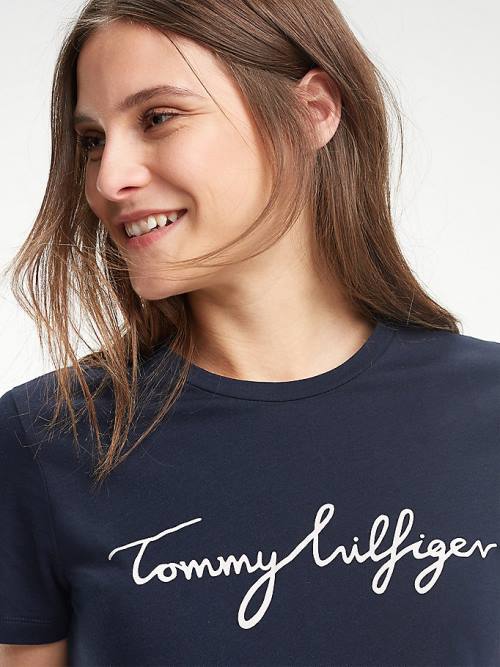 Koszulki Tommy Hilfiger Heritage Crew Neck Logo Damskie Niebieskie | TH064VHR