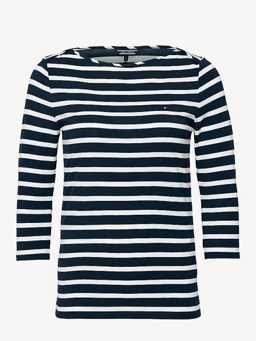 Koszulki Tommy Hilfiger Heritage Łódź Neck Damskie Niebieskie | TH872XBK