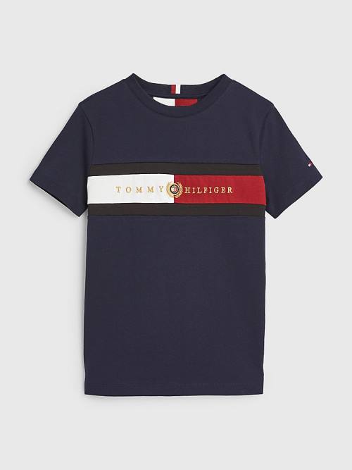 Koszulki Tommy Hilfiger Icons Organic Bawełniane Logo Chłopięce Niebieskie | TH968RFH