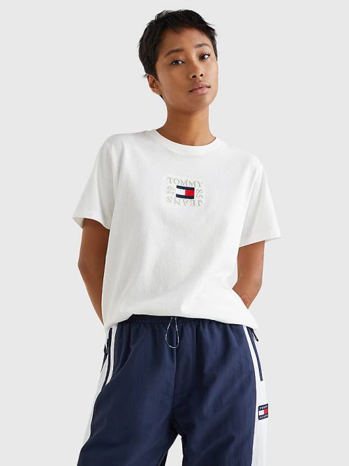 Koszulki Tommy Hilfiger Logo Relaxed Fit Damskie Białe | TH895QSK