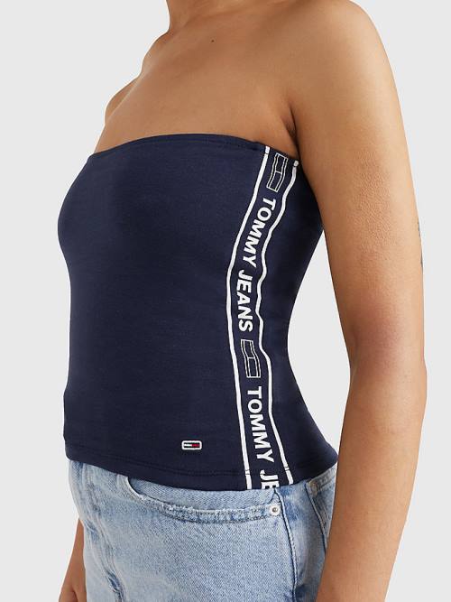 Koszulki Tommy Hilfiger Logo Tape Tube Top Damskie Niebieskie | TH396HDA