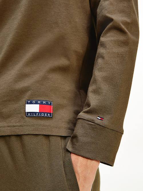 Koszulki Tommy Hilfiger Long Sleeve Lounge Signature Logo Damskie Khaki | TH256POY