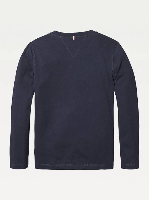 Koszulki Tommy Hilfiger Long-Sleeve Organic Bawełniane Chłopięce Niebieskie | TH259PAJ