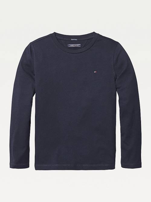 Koszulki Tommy Hilfiger Long-Sleeve Organic Bawełniane Chłopięce Niebieskie | TH259PAJ