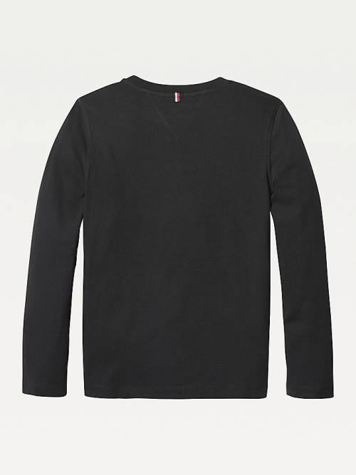 Koszulki Tommy Hilfiger Long-Sleeve Organic Bawełniane Chłopięce Czarne | TH793PYG