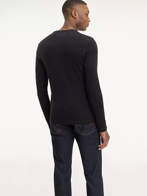 Koszulki Tommy Hilfiger Long Sleeved Ribbed Organic Bawełniane Męskie Czarne | TH405RVD