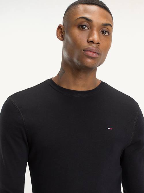 Koszulki Tommy Hilfiger Long Sleeved Ribbed Organic Bawełniane Męskie Czarne | TH405RVD