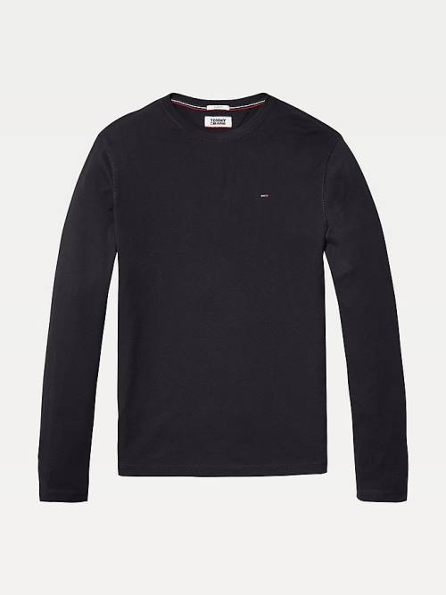 Koszulki Tommy Hilfiger Long Sleeved Ribbed Organic Bawełniane Męskie Czarne | TH405RVD