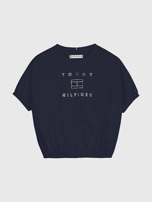 Koszulki Tommy Hilfiger Metallic Logo Elasticated Stanem Dziewczynka Niebieskie | TH420GAB