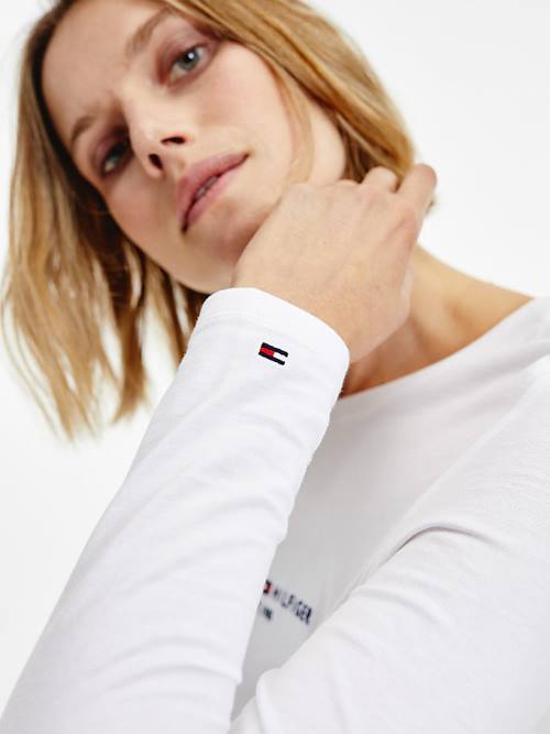 Koszulki Tommy Hilfiger Organic Bawełniane Long Sleeve Damskie Białe | TH089HED