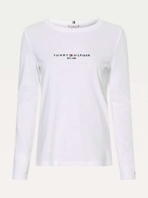 Koszulki Tommy Hilfiger Organic Bawełniane Long Sleeve Damskie Białe | TH089HED