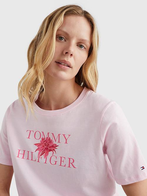 Koszulki Tommy Hilfiger Organic Bawełniane Floral Print Damskie Różowe | TH096FZL