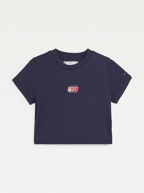 Koszulki Tommy Hilfiger Organic Bawełniane Ribbed Crop Dziewczynka Niebieskie | TH153FMG