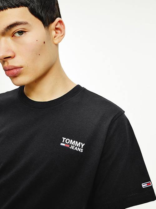 Koszulki Tommy Hilfiger Organic Bawełniane Logo Męskie Czarne | TH207HAQ