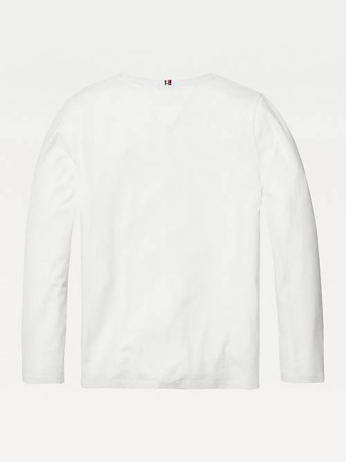 Koszulki Tommy Hilfiger Organic Bawełniane Long Sleeve Top Dziewczynka Białe | TH384ZSX