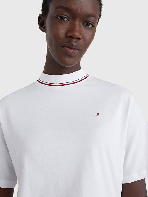 Koszulki Tommy Hilfiger Organic Bawełniane Signature Relaxed Fit Damskie Białe | TH497WSN