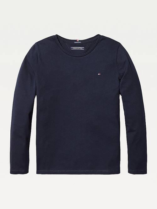 Koszulki Tommy Hilfiger Organic Bawełniane Long Sleeve Top Dziewczynka Niebieskie | TH579UGP