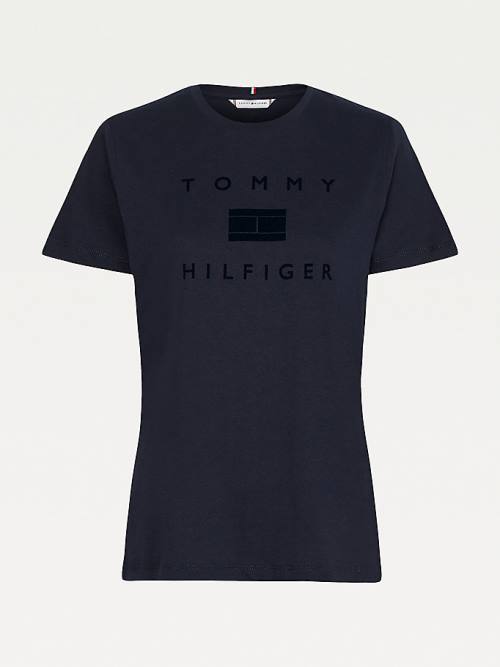 Koszulki Tommy Hilfiger Organic Bawełniane Tonal Logo Damskie Niebieskie | TH582WUM