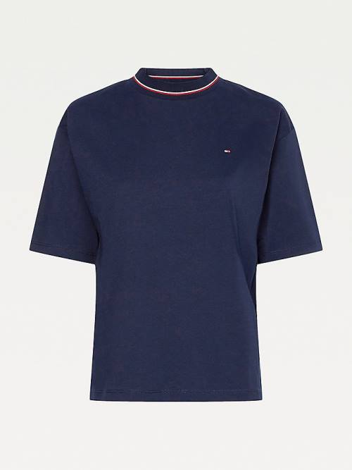 Koszulki Tommy Hilfiger Organic Bawełniane Signature Relaxed Fit Damskie Niebieskie | TH653BOS