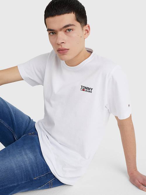 Koszulki Tommy Hilfiger Organic Bawełniane Logo Męskie Białe | TH687MHP