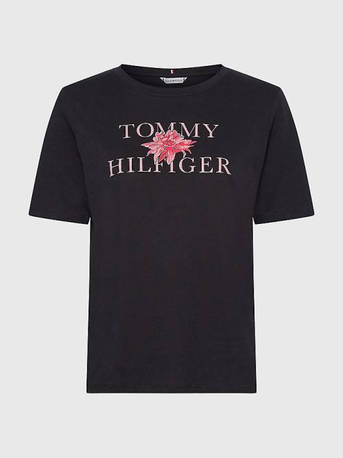 Koszulki Tommy Hilfiger Organic Bawełniane Floral Print Damskie Czarne | TH892NHF