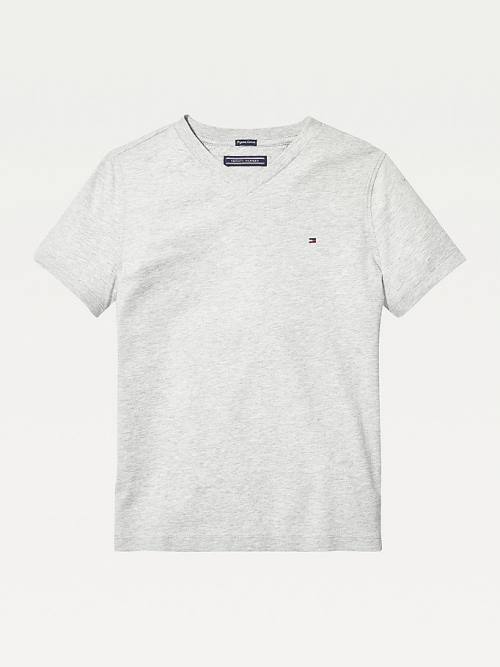 Koszulki Tommy Hilfiger Organic Bawełniane V-Neck Dziewczynka Szare | TH913CTR