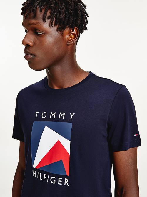 Koszulki Tommy Hilfiger Organic Bawełniane Logo Męskie Niebieskie | TH960DHE