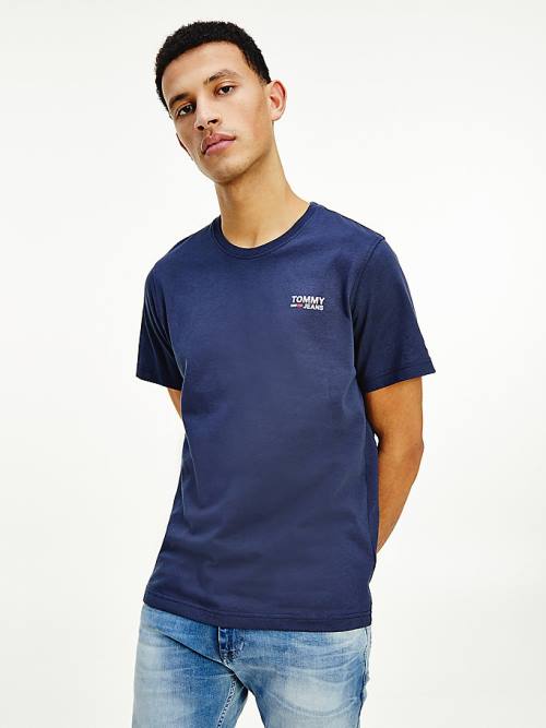 Koszulki Tommy Hilfiger Organic Bawełniane Logo Męskie Niebieskie | TH973LRC