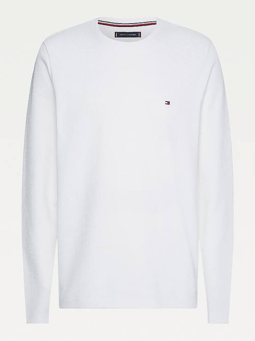 Koszulki Tommy Hilfiger Pique Waffle Knit Long Sleeve Męskie Białe | TH342GPR