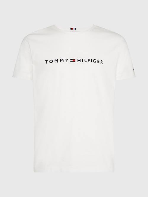 Koszulki Tommy Hilfiger Plus Organic Bawełniane Logo Męskie Białe | TH469QLH