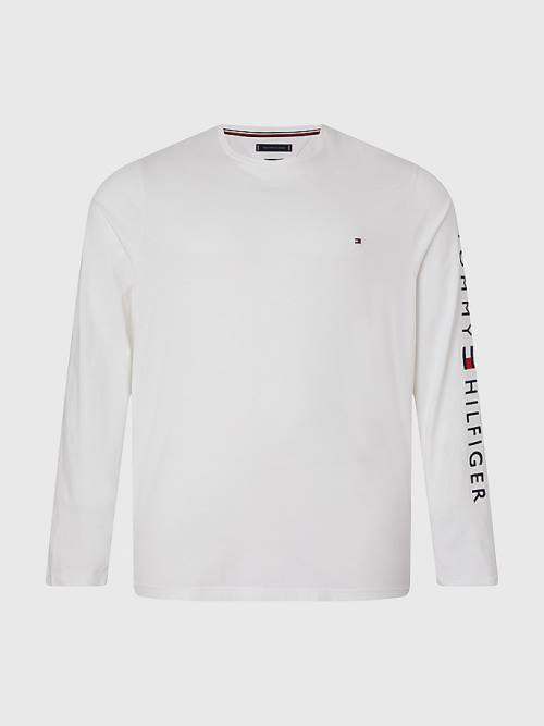 Koszulki Tommy Hilfiger Plus Organic Jersey Logo Long Sleeve Męskie Białe | TH782AVI