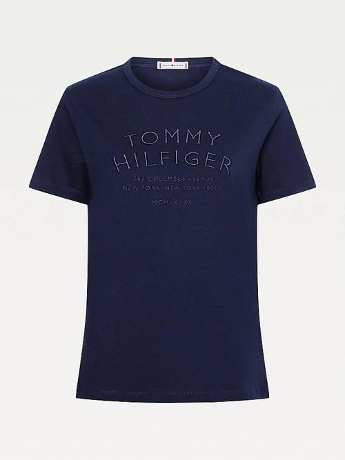 Koszulki Tommy Hilfiger Pure Organic Bawełniane Embroidery Damskie Niebieskie | TH091EJZ