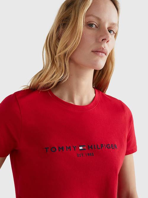 Koszulki Tommy Hilfiger Pure Organic Bawełniane Logo Damskie Czerwone | TH096VXW