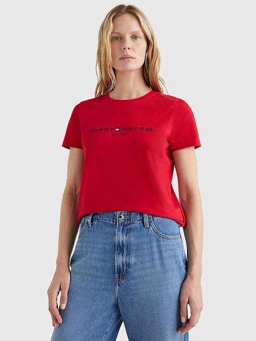 Koszulki Tommy Hilfiger Pure Organic Bawełniane Logo Damskie Czerwone | TH096VXW