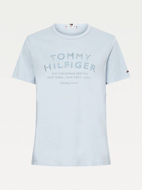 Koszulki Tommy Hilfiger Pure Organic Bawełniane Embroidery Damskie Niebieskie | TH136JQL