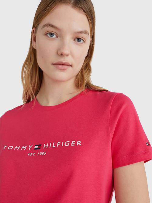 Koszulki Tommy Hilfiger Pure Organic Bawełniane Logo Damskie Różowe | TH169MJQ