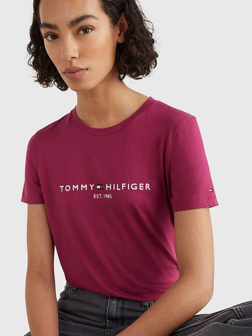 Koszulki Tommy Hilfiger Pure Organic Bawełniane Logo Damskie Czerwone | TH489MOG