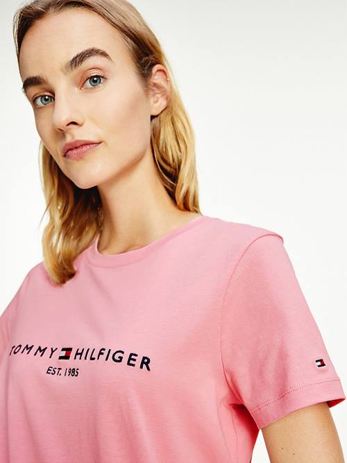 Koszulki Tommy Hilfiger Pure Organic Bawełniane Logo Damskie Różowe | TH724OJG