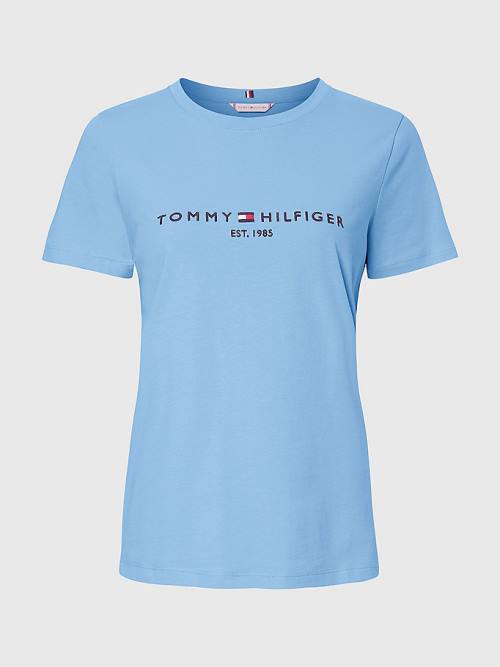 Koszulki Tommy Hilfiger Pure Organic Bawełniane Logo Damskie Niebieskie | TH852AWX