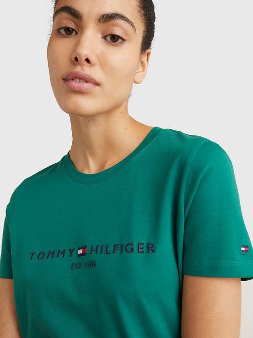 Koszulki Tommy Hilfiger Pure Organic Bawełniane Logo Damskie Zielone | TH971TZN