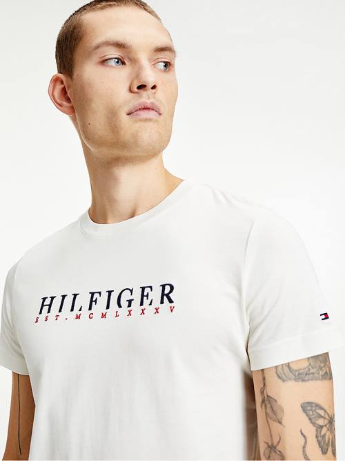 Koszulki Tommy Hilfiger Signature Organic Bawełniane Graphic Logo Męskie Białe | TH074QDR