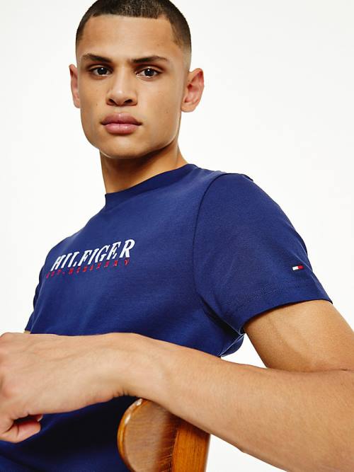 Koszulki Tommy Hilfiger Signature Organic Bawełniane Graphic Logo Męskie Niebieskie | TH963JEF