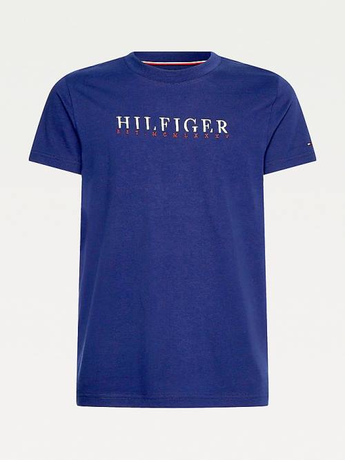 Koszulki Tommy Hilfiger Signature Organic Bawełniane Graphic Logo Męskie Niebieskie | TH963JEF