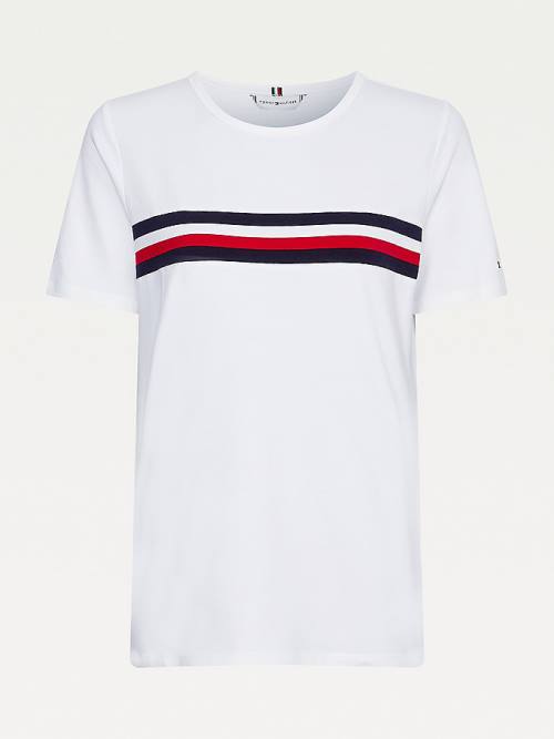 Koszulki Tommy Hilfiger Signature Tape Crew Neck Damskie Białe | TH532ISA